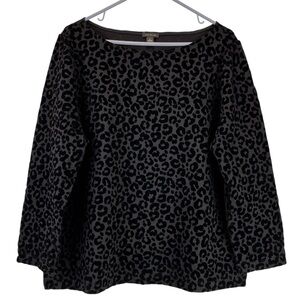 Ann Taylor Top Black Leopard Print Flocked Velvet Chic Modern Sz XL